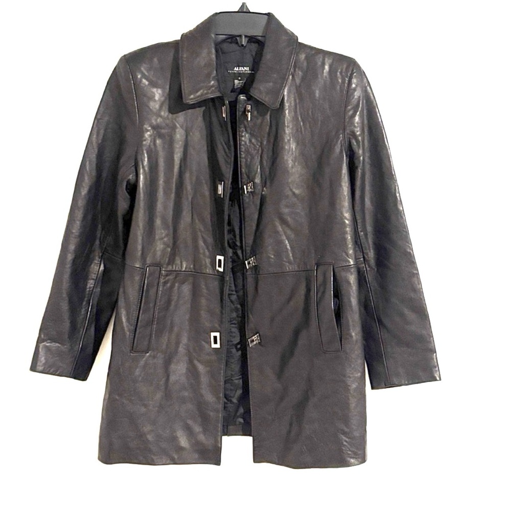 Alfani Women's Size Petite Black Leather Jacket with Silver Hardware MSRP $398
